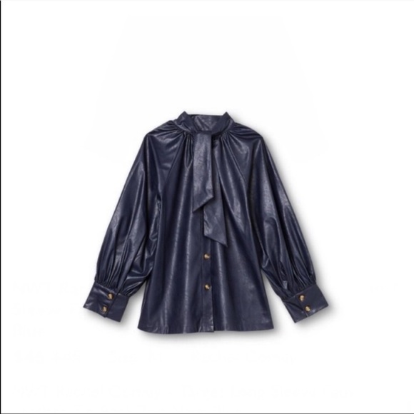 NWOT Rachel Comey For Target Long Sleeve Faux Leather Tie Back Top Navy Blue - Picture 4 of 6